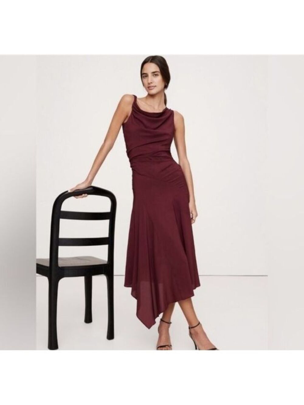 Banana Republic Crepe Twist-Shoulder Dress maroon burgundy red 12